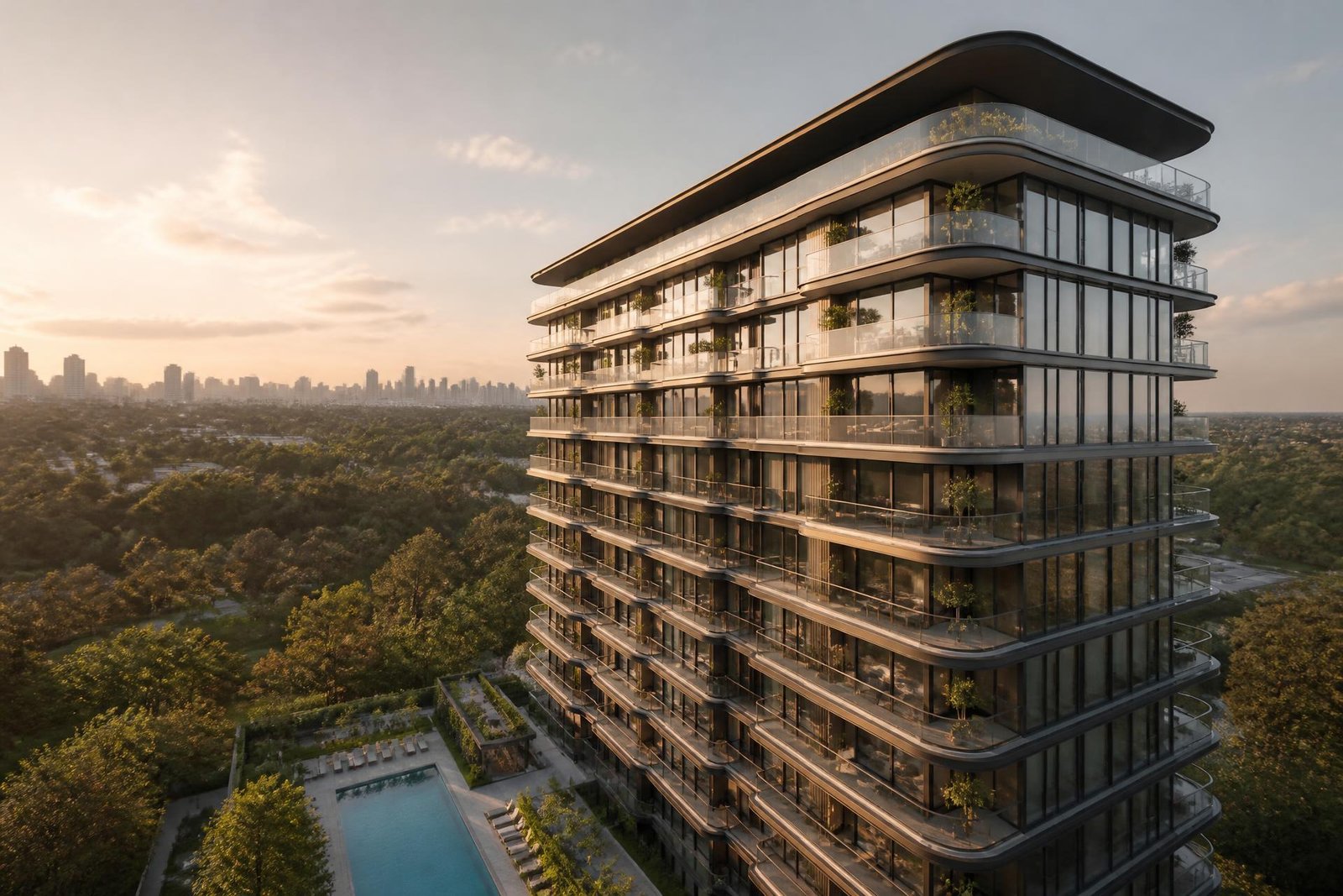 Aerial view of Royal Elina Residences at golden hour